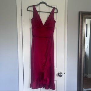 Nicole Miller Collection Silk Deep V Ruffle Midi Dress – Size 2
